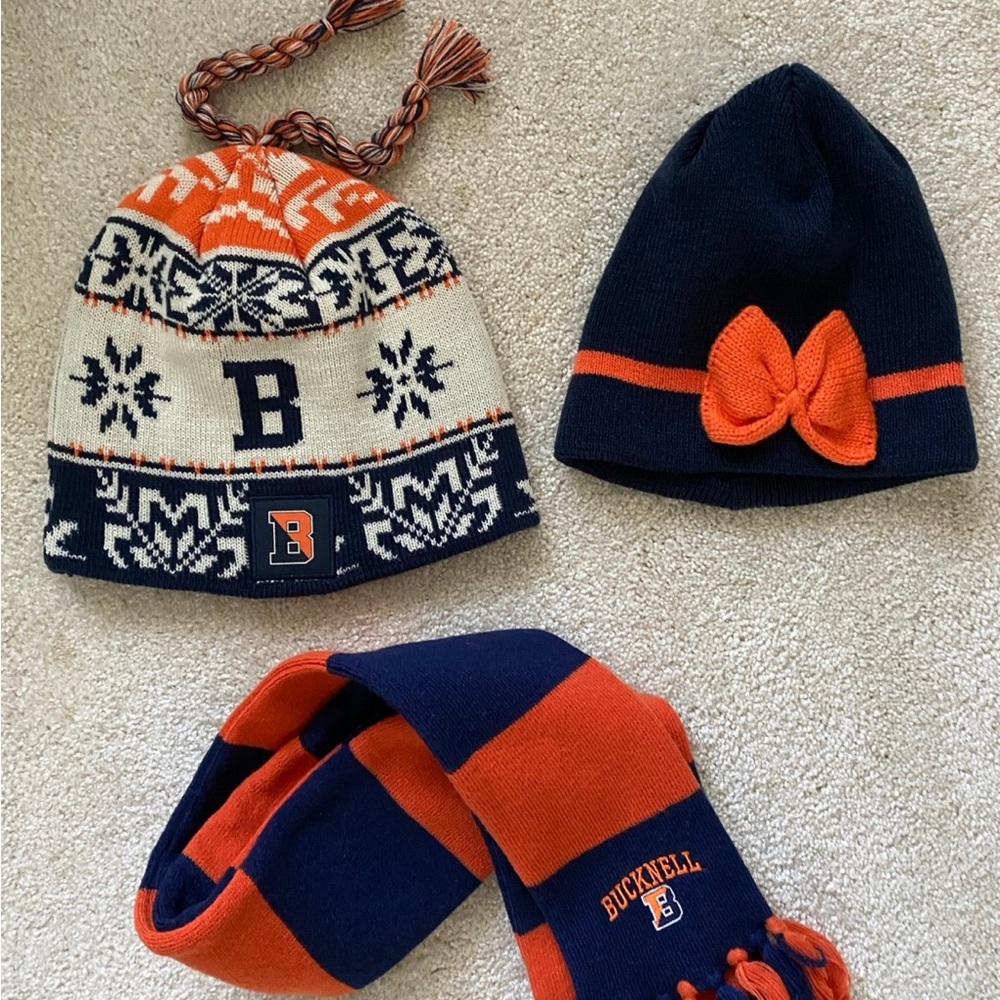 Bucknell winter hats and scarf